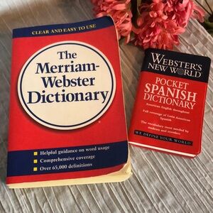 MERRIAM WEBSTER DICTIONARY & POCKET SPANISH DICTIONARY lot of 2 paperback books